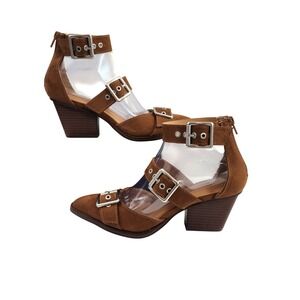 Time and Tru Women's Brown Suede Buckle Cutout Ankle Booties Heel Size 8 Shoes